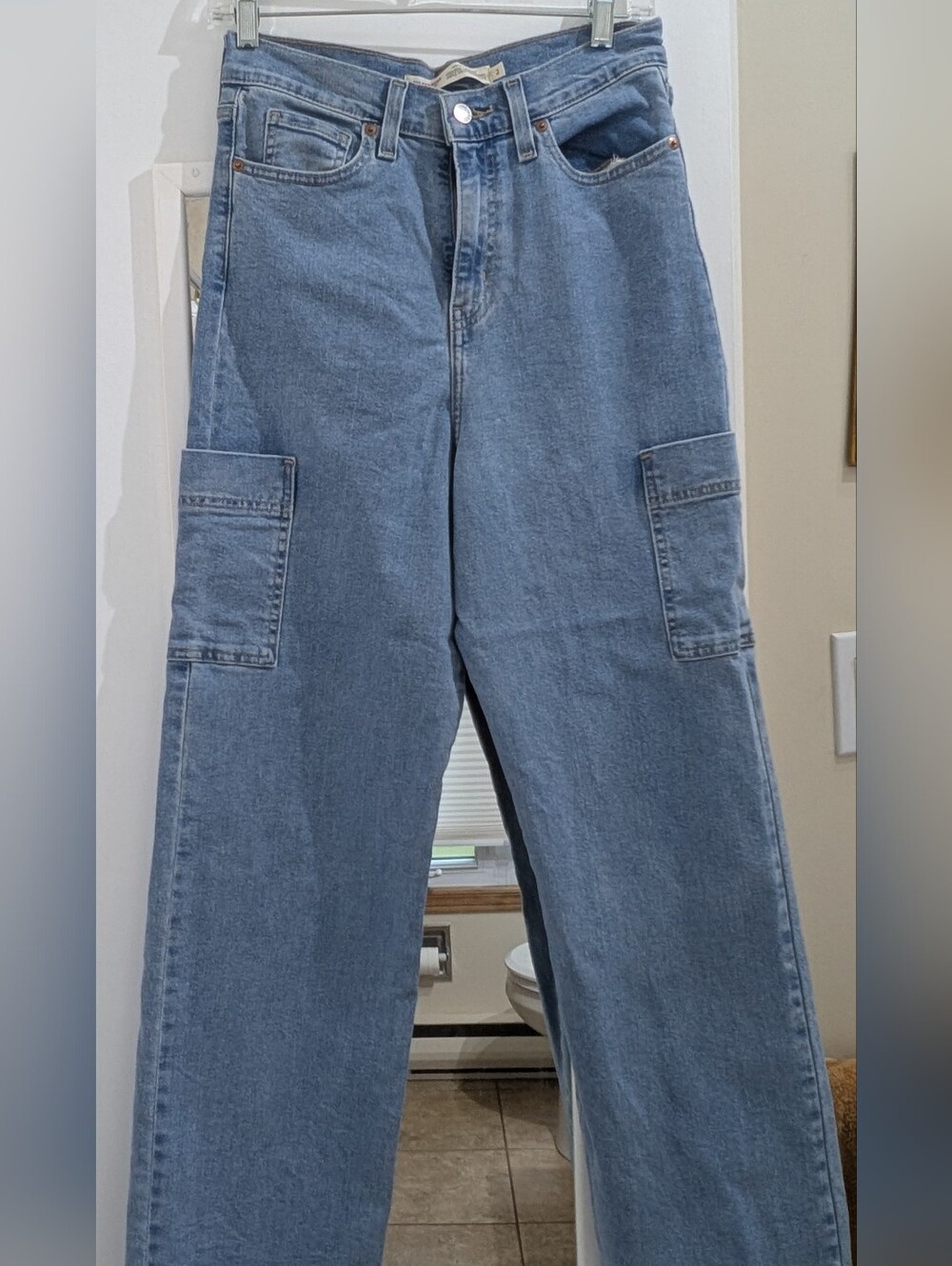 Light Wash Denim Cargo Jeans